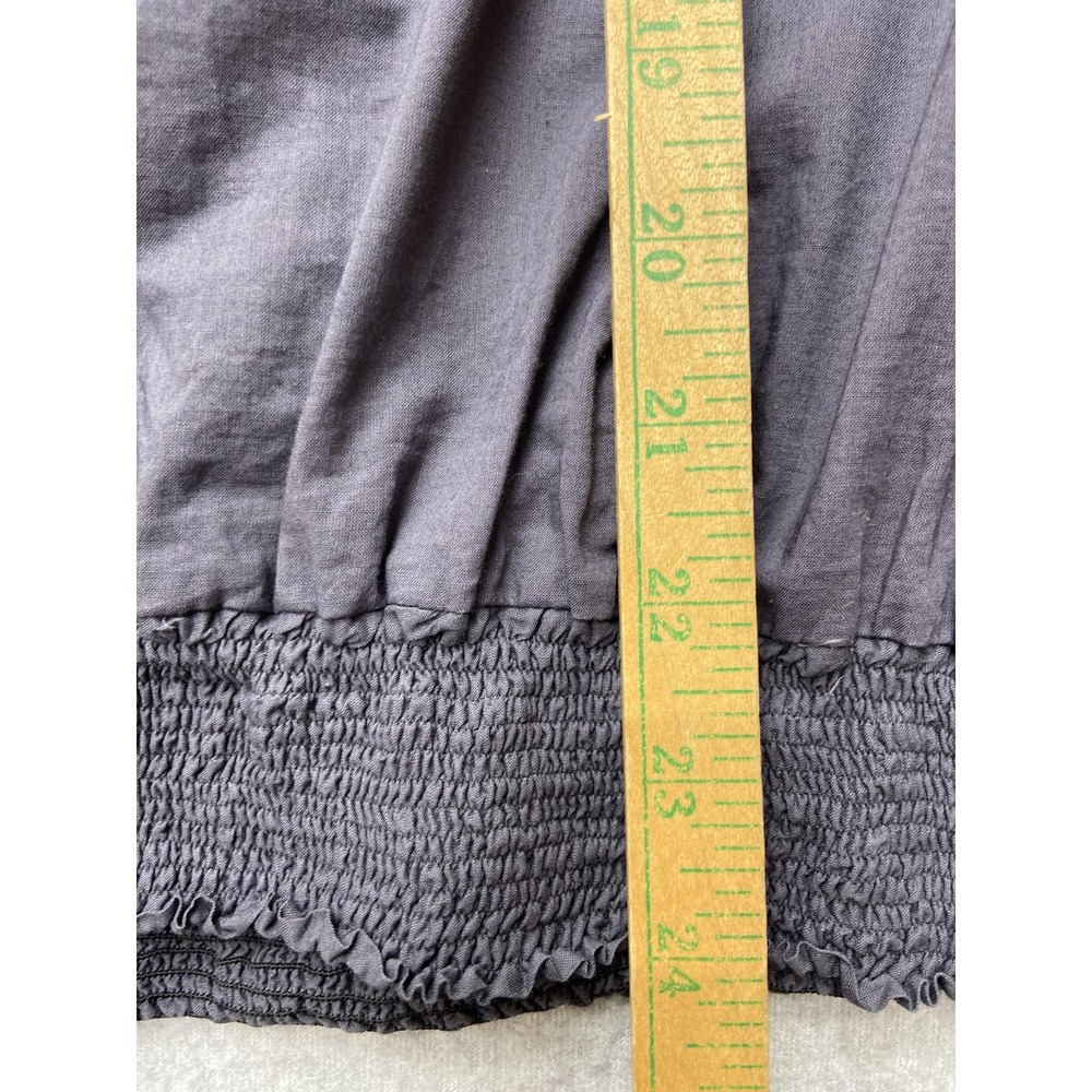 BCBGirls Shirt Womens Large Gray Embroidered Smocked Hem Boho Peasant Top Cotton - Picture 13 of 16